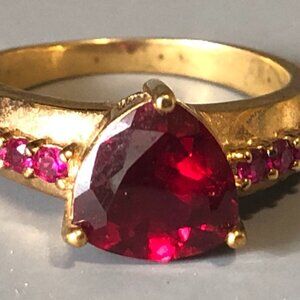 Gold over Sterling Silver Teardrop Garnet & Ruby Ring